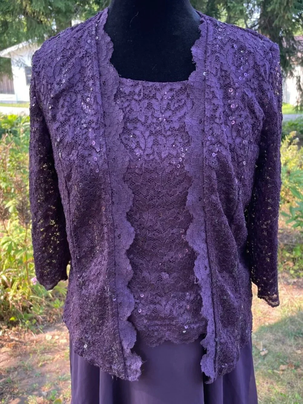Vintage 90s 2pc Set Dress Cardigan Lace Seqin Drop Waist Flowy Fairy 10 Formal